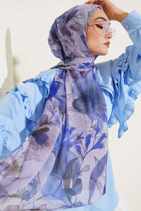 Lily Pattern Marbled Shawl Purple