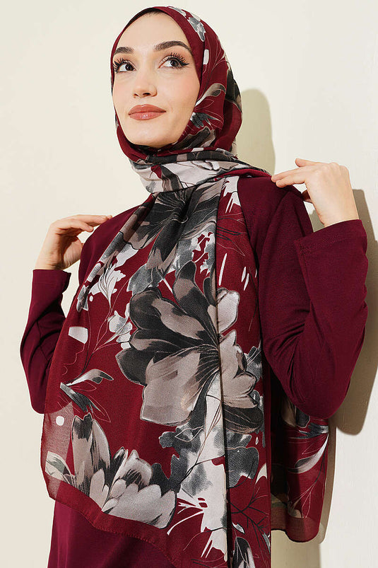 وشاح ليليوم الناعم بنقشة باللون العنابي