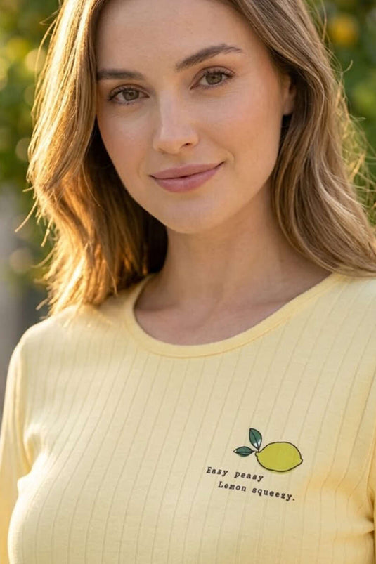 Ensemble De Pyjama Femme Rayé À Motif Citron