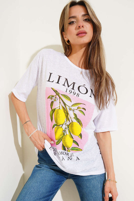 Limon Baskılı T-Shırt Beyaz