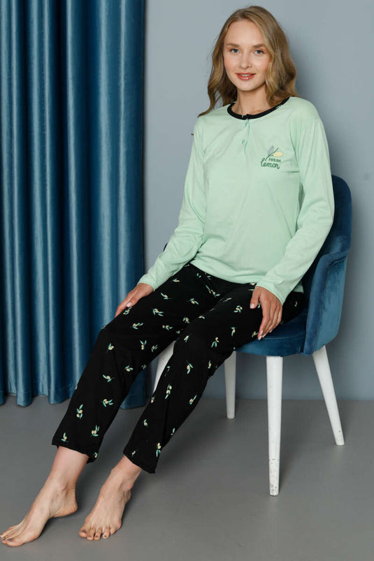 Limon Desenli Pijama Takımı Yeşil
