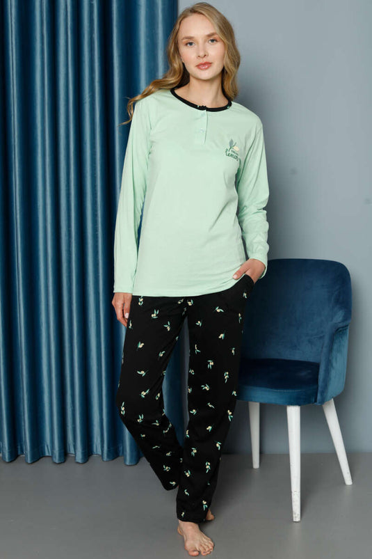 Limon Desenli Pijama Takımı Yeşil