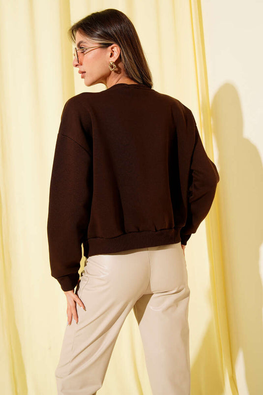 Citroen geborduurd sweatshirt met drie draden Koffie