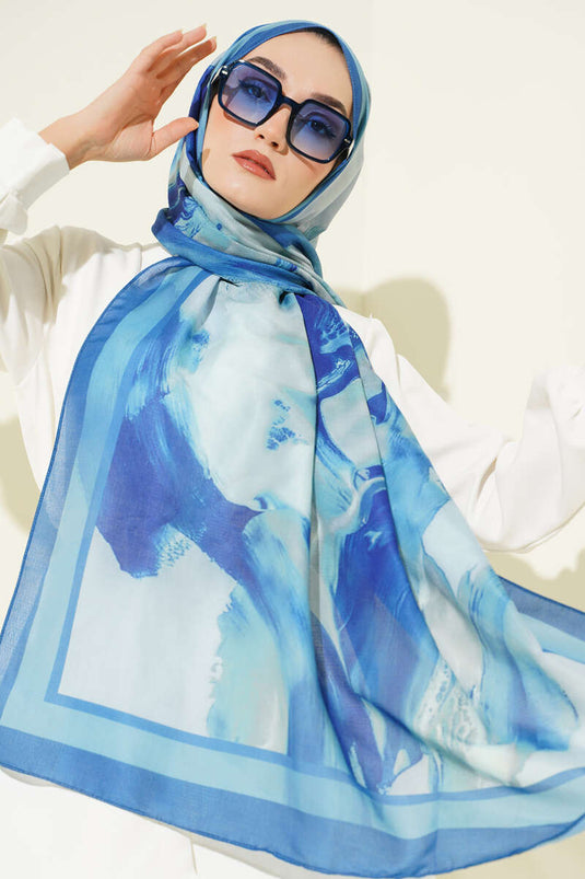 Lina Desenli Soft Şal Soft Mavi