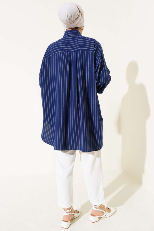 Camicia oversize a righe Linda blu navy