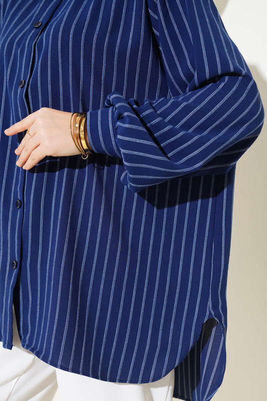 Linda Striped Oversize Shirt Navy Blue