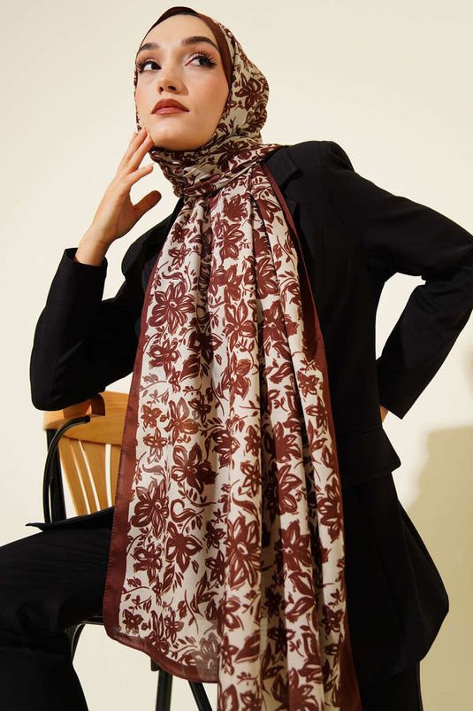 Liora Desenli Soft Şal Kestane-03