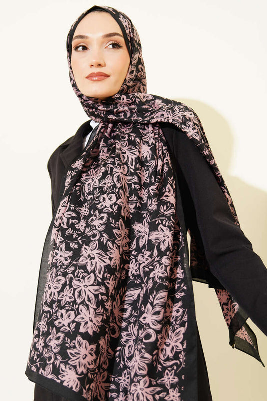 Liora gemusterter, weicher Schal, Schwarzpuder -14