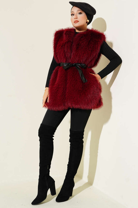 Lolita Plush Belted Vest Burgundy