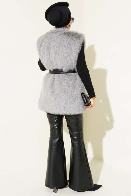 Lolita Plush Belted Vest Gray