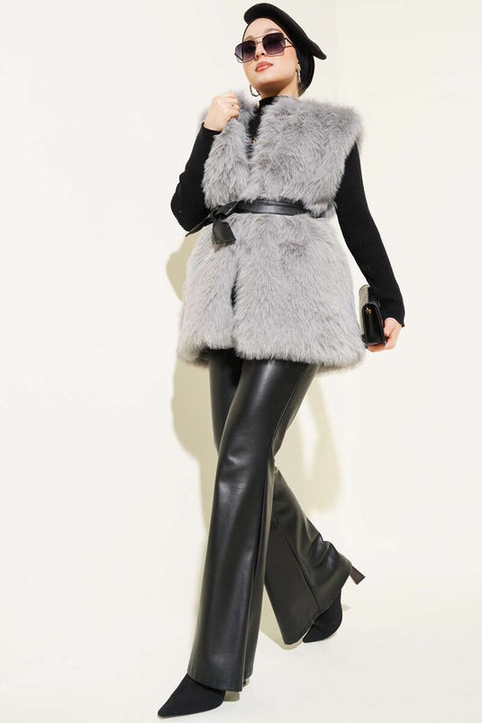 Lolita Plush Belted Vest Gray