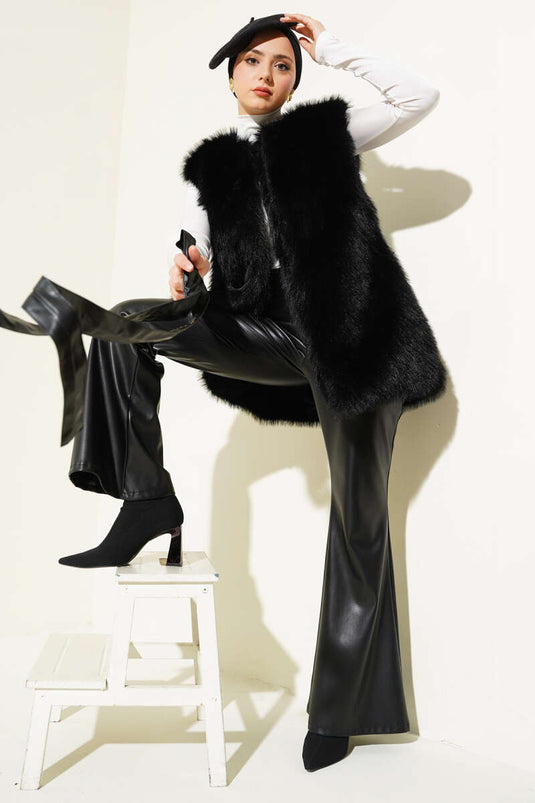 Lolita Plush Belted Vest Black