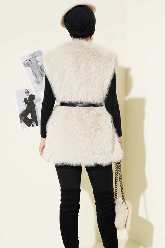 Lolita Plush Belted Vest Stone