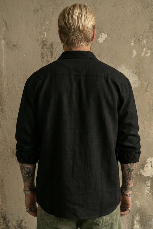 Loszittend Gabardine Herenoverhemd Zwart