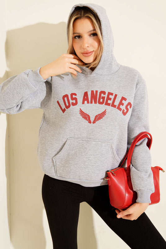 Sudadera cepillada con estampado de Los Ángeles en gris