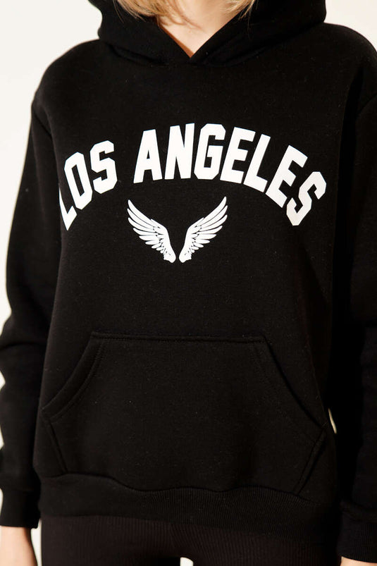 سويت شيرت أسود مطبوع عليه صورة لوس أنجلوس