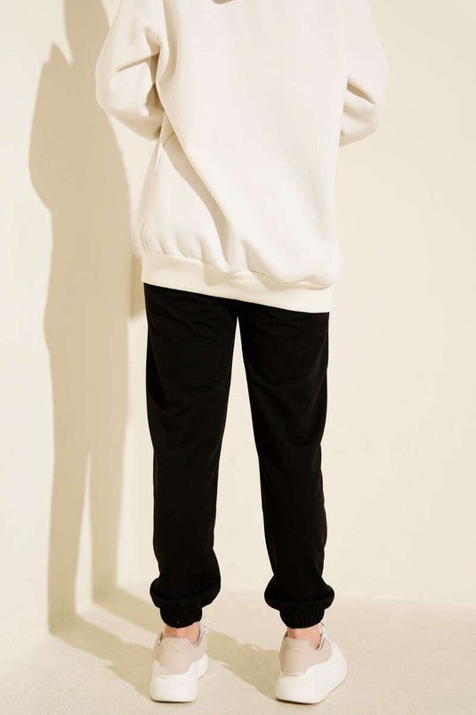 Los Angeles Nakışlı Şardonlu Pantolon Siyah