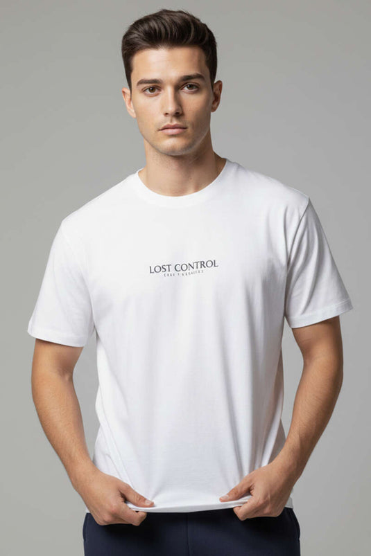 T-shirt homme blanc Lost Control imprimé