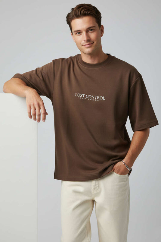 Lost Control bedrucktes Herren-T-Shirt Kaffee
