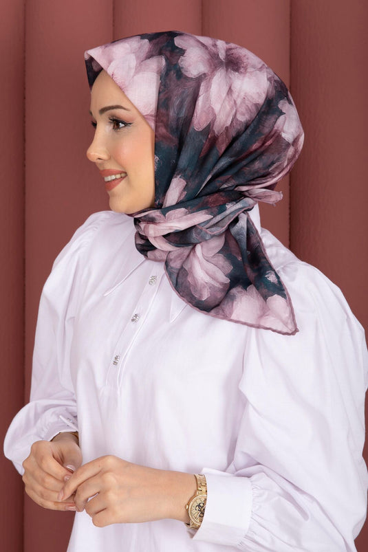 Série d'écharpes Lotus à motif floral couleur poudre