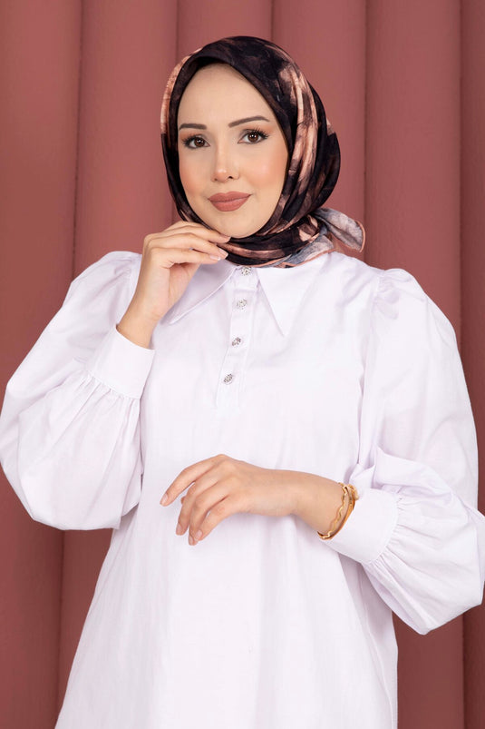 سلسلة أوشحة لوتس بنقشة الأزهار بلون التوبا