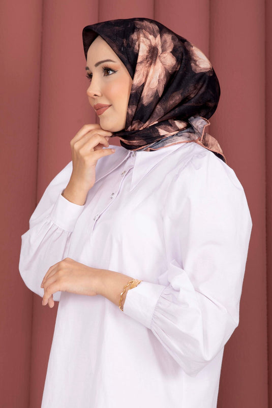 سلسلة أوشحة لوتس بنقشة الأزهار بلون التوبا