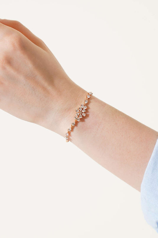 Gold Bracelet with Lotus Flower and Stones