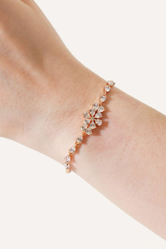 Gold Bracelet with Lotus Flower and Stones