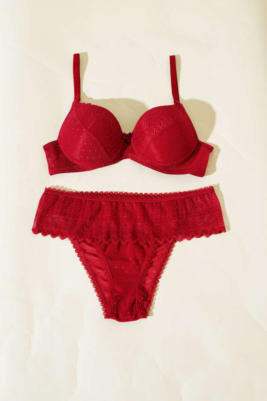 Ensemble soutien-gorge et brassière en jacquard à dos lotus bordeaux