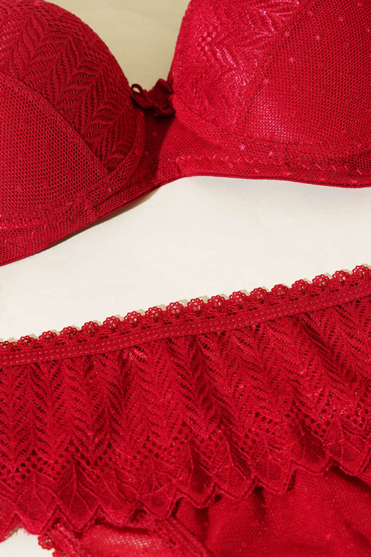 Ensemble soutien-gorge et brassière en jacquard à dos lotus bordeaux