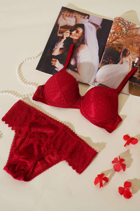 طقم حمالة صدر جاكار بظهر لوتس - بورجوندي