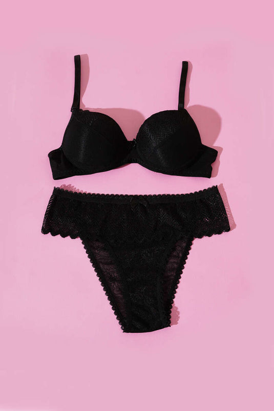 Ensemble soutien-gorge et brassière Lotus Supported Jacquard Noir