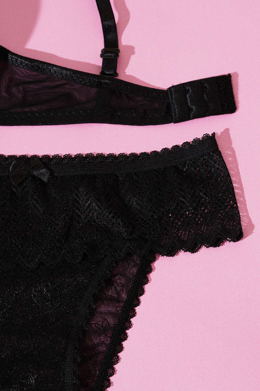 Lotus Destekli Jakar Sütyen Takım Siyah