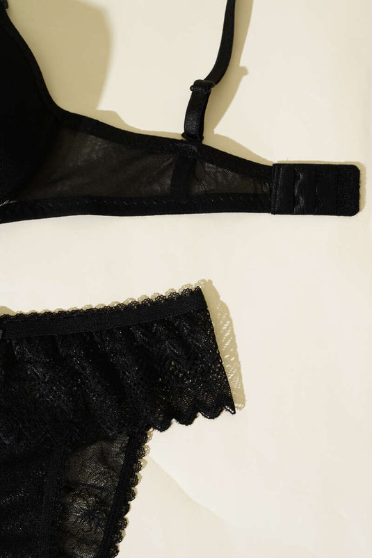 طقم حمالة صدر لوتس جاكار غير مبطن باللون الأسود