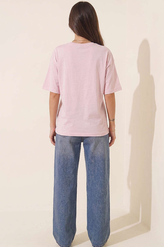 Love Baskılı T-shirt Pudra