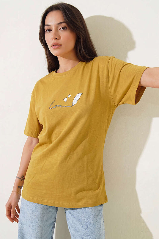 T-shirt Love imprimé vert olive
