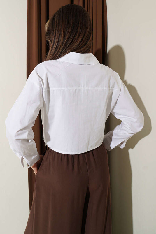 Chemisier court brodé Love blanc
