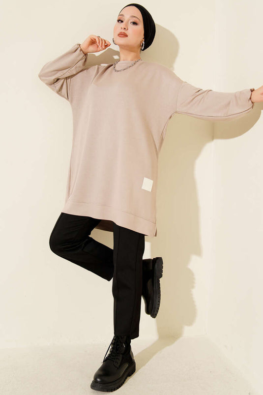 Loyşa Emblem Detailed Casual Tunic Beige