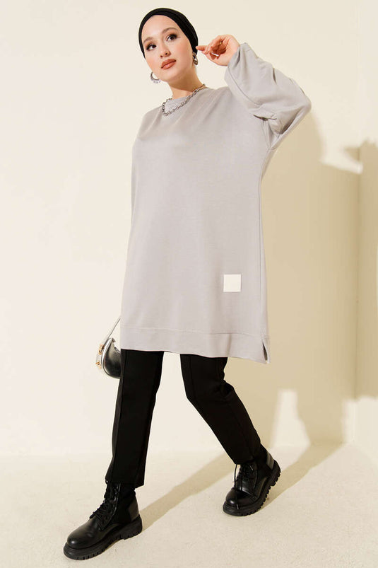 Loyşa Emblem Detailed Casual Tunic Gray