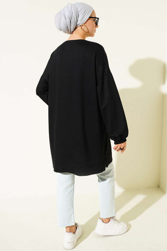 Loyşa Emblem Detailed Casual Tunic Black