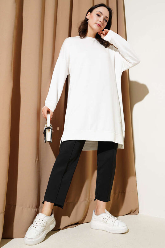 Loyşa bestickte Basic-Tunika Ecru