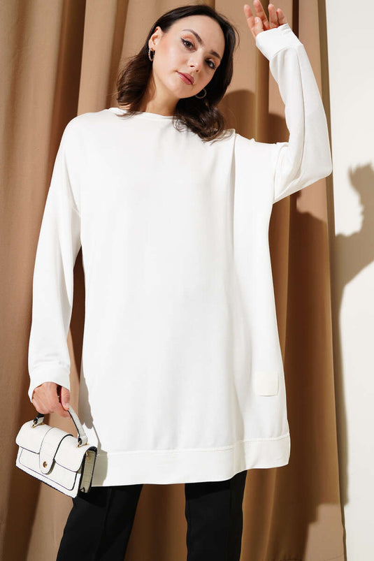 Loyşa bestickte Basic-Tunika Ecru