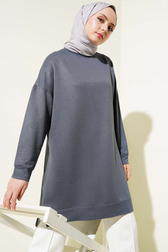 Tunique basique brodée Loyşa couleur fumée