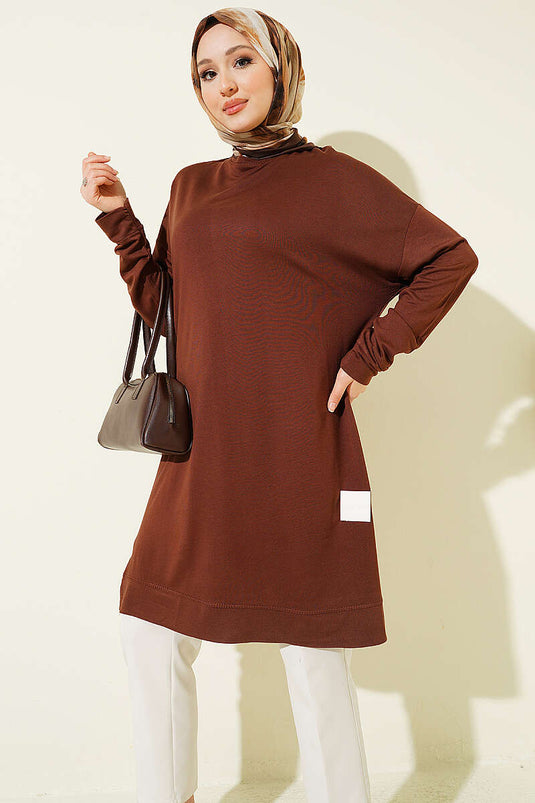 Loyşa Armalı Basic Tunik Kahve