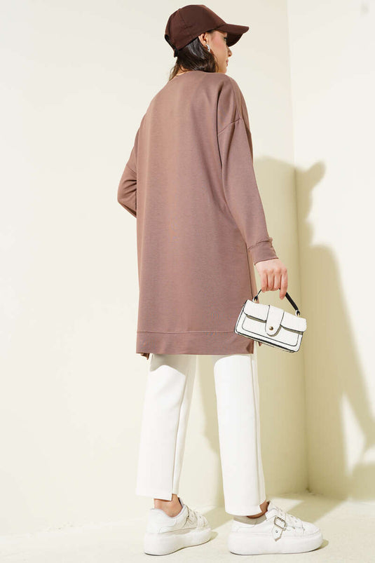 تونيك لويزا الأساسي المطرز باللون البني