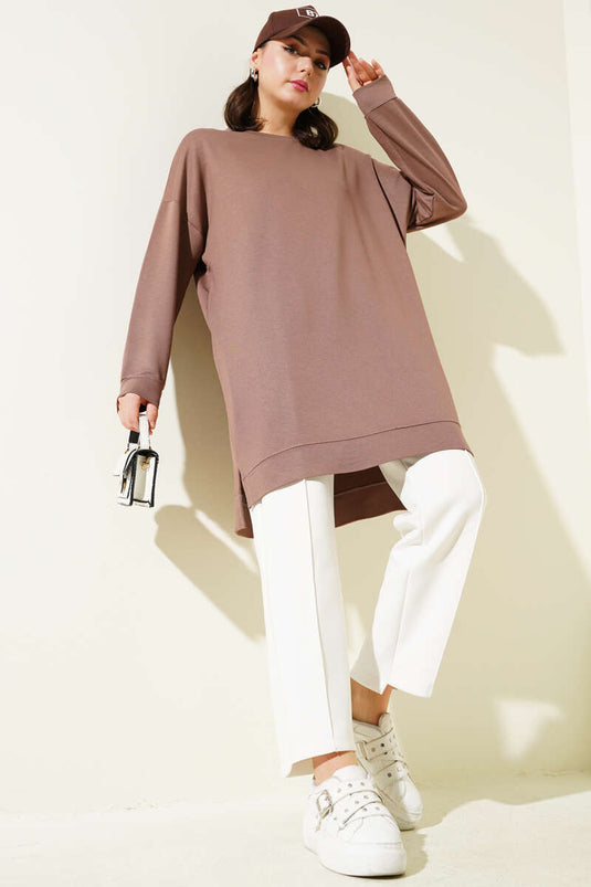 تونيك لويزا الأساسي المطرز باللون البني