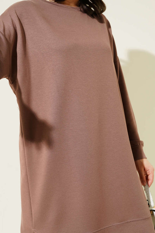 تونيك لويزا الأساسي المطرز باللون البني