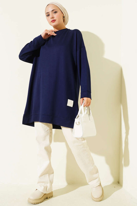 Tunique basique brodée Loyşa bleu marine