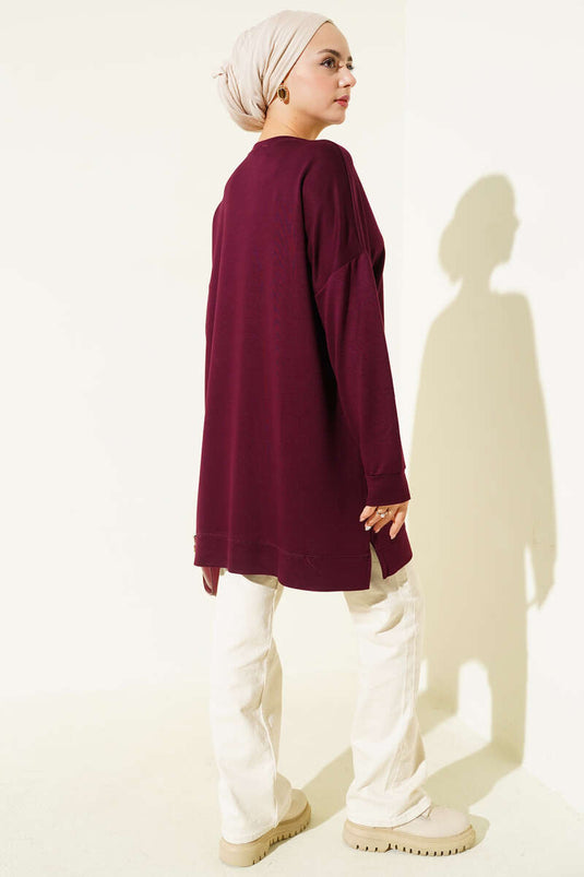 Tunique basique brodée Loyşa prune