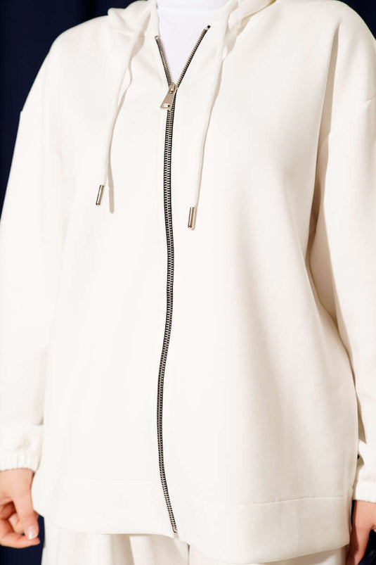 Loyşa Basic Tweedelige Set Met Ritssluiting En Capuchon Wit